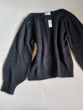 old navy ♡ wool blend boatneck pointelle knit black large sweater goth